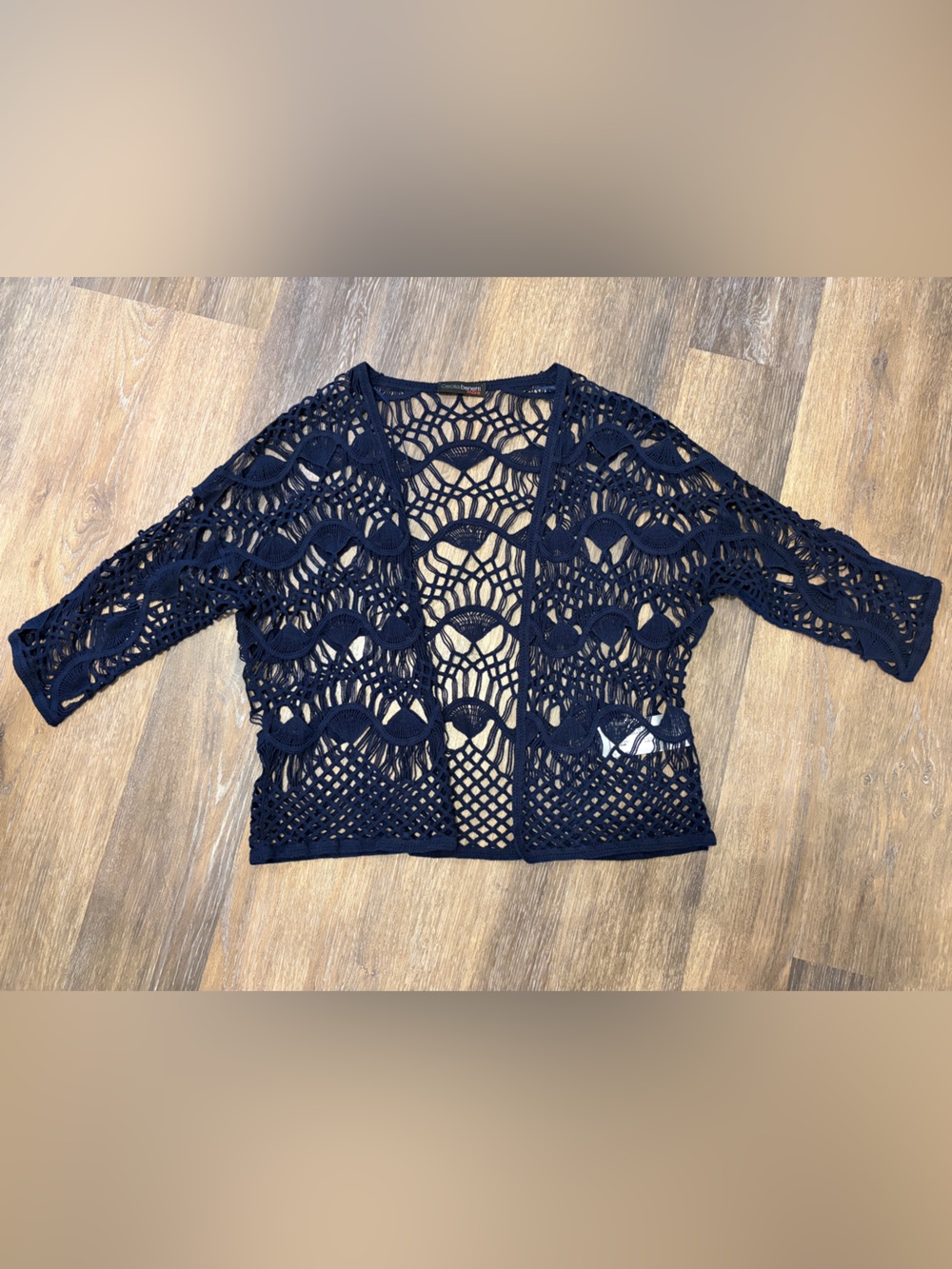Cecilia Benetti Open Crochet Navy Cardigan Sweater
